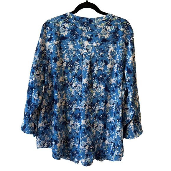 Style & Co NWT Women's Plus 3X Blue Pintuck 3/4 Bell Sleeve V Neck Tunic Blouse - Picture 2 of 13